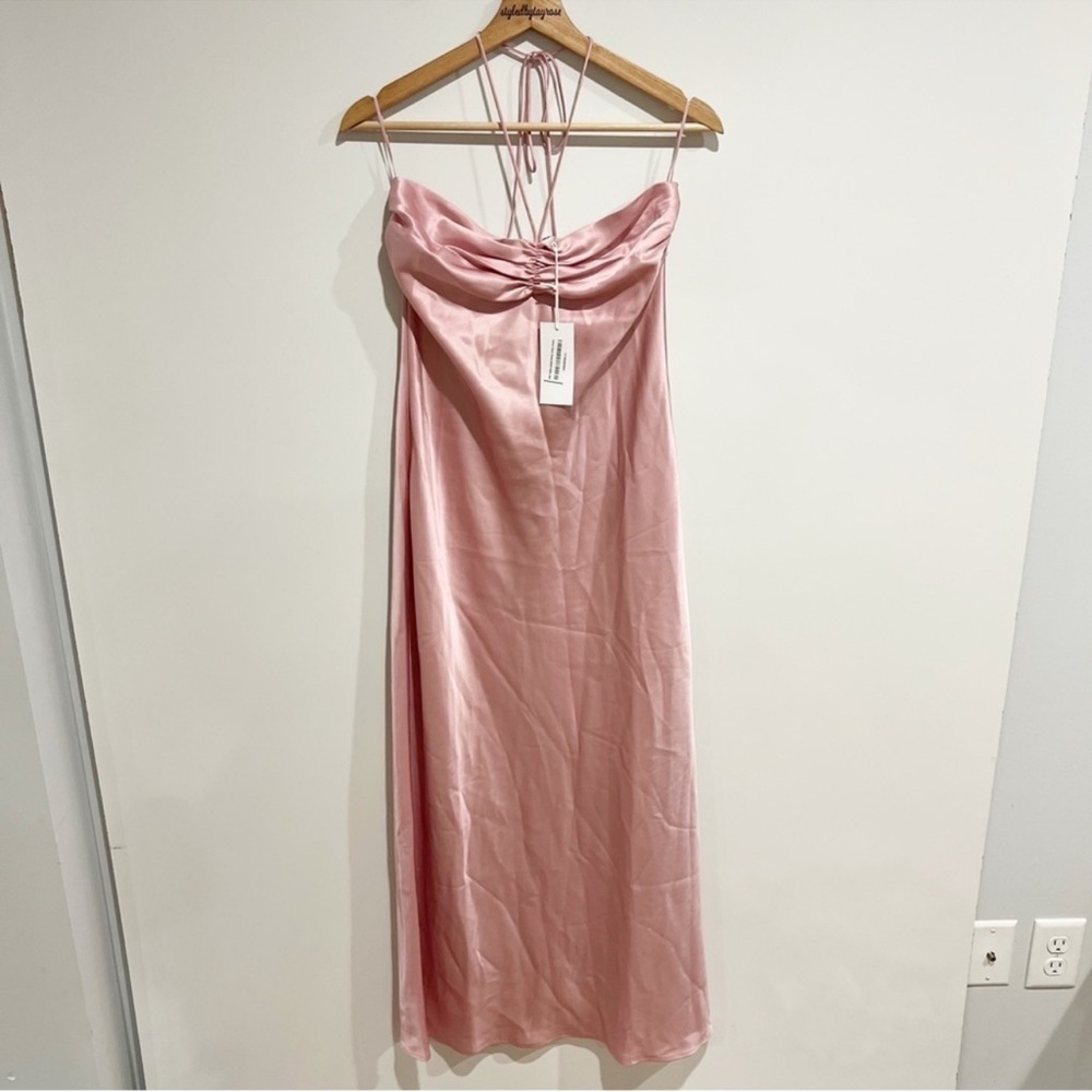 NWT Reformation Valora Satin Halter Maxi Dress in Color Babygirl Pink Size 6 - Picture 5 of 15